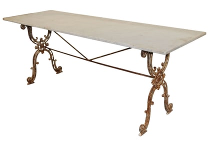 French cast iron cafe table with marble top