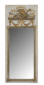 French Louis XVI painted and gilt trumeau mirror