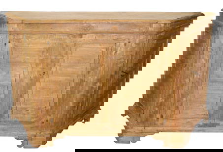 Italian 18th century tapered side credenza in pine: Italian tapered side 4 door credenza in pine. 18th century. 40 1/4"h x 73 1/4""w x 26 3/4"d