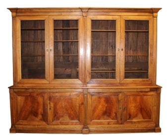 French bookcase in walnut with 4 upper doors with wire