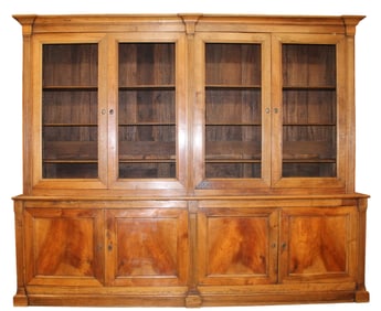 French bookcase in walnut with 4 upper doors with wire