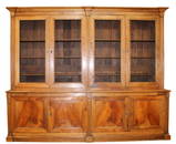 French bookcase in walnut with 4 upper doors with wire