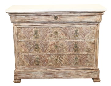 French Louis Philippe 5 drawer commode with white marble top with painted finish