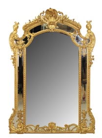 French Louis XV parclose mirror with female scrolls and floral decoration