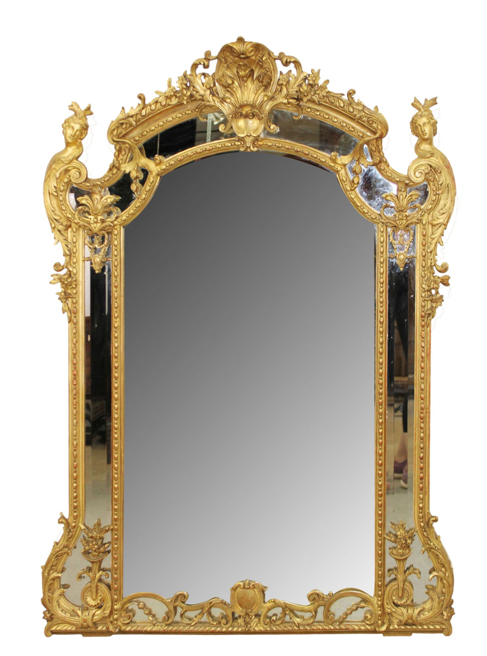 French Louis XV parclose mirror with female scrolls and floral decoration (1 of 10)