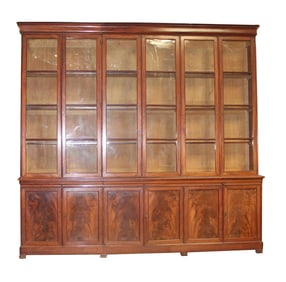 French 6 door bookcase with paned glass upper doors
