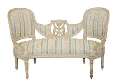 French Louis XVI style settee with painted finish