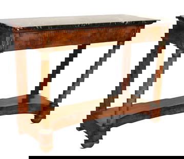 French Empire burled walnut console with black marble top: French Empire burled walnut console with black marble top. 34 3/4"h x 47 1/4"w x 19 5/8"d