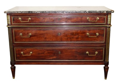 French Louis XVI Parisian 3 drawer commode with marble top