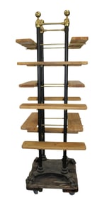 French cast iron tiered shop display on paw feet with brass ball finials