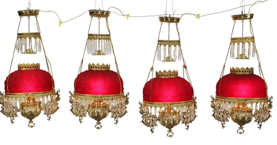 Lot of 4 American Victorian hanging saloon lights