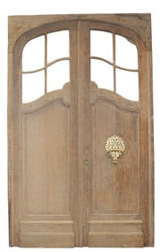 Pair of French Louis XV style oak entry doors with paned glass