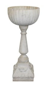 Italian carved marble scalloped font on pedestal