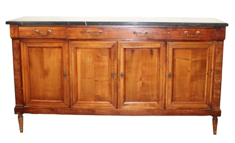 French Louis XVI 4 door sideboard with black marble top