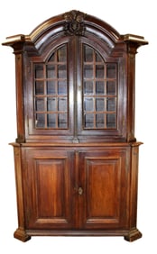 French arched buffet deux corps in walnut with paned glass