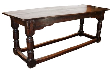 French dark oak farmhouse table on turned legs