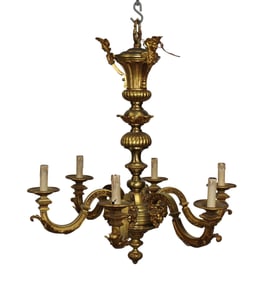 French bronze 6 arm chandelier with female masks