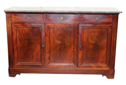 French Louis Philippe 2 door sideboard with gray marble top