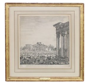 Italian engraving in gilt frame with plaque Stepheno Della Belle