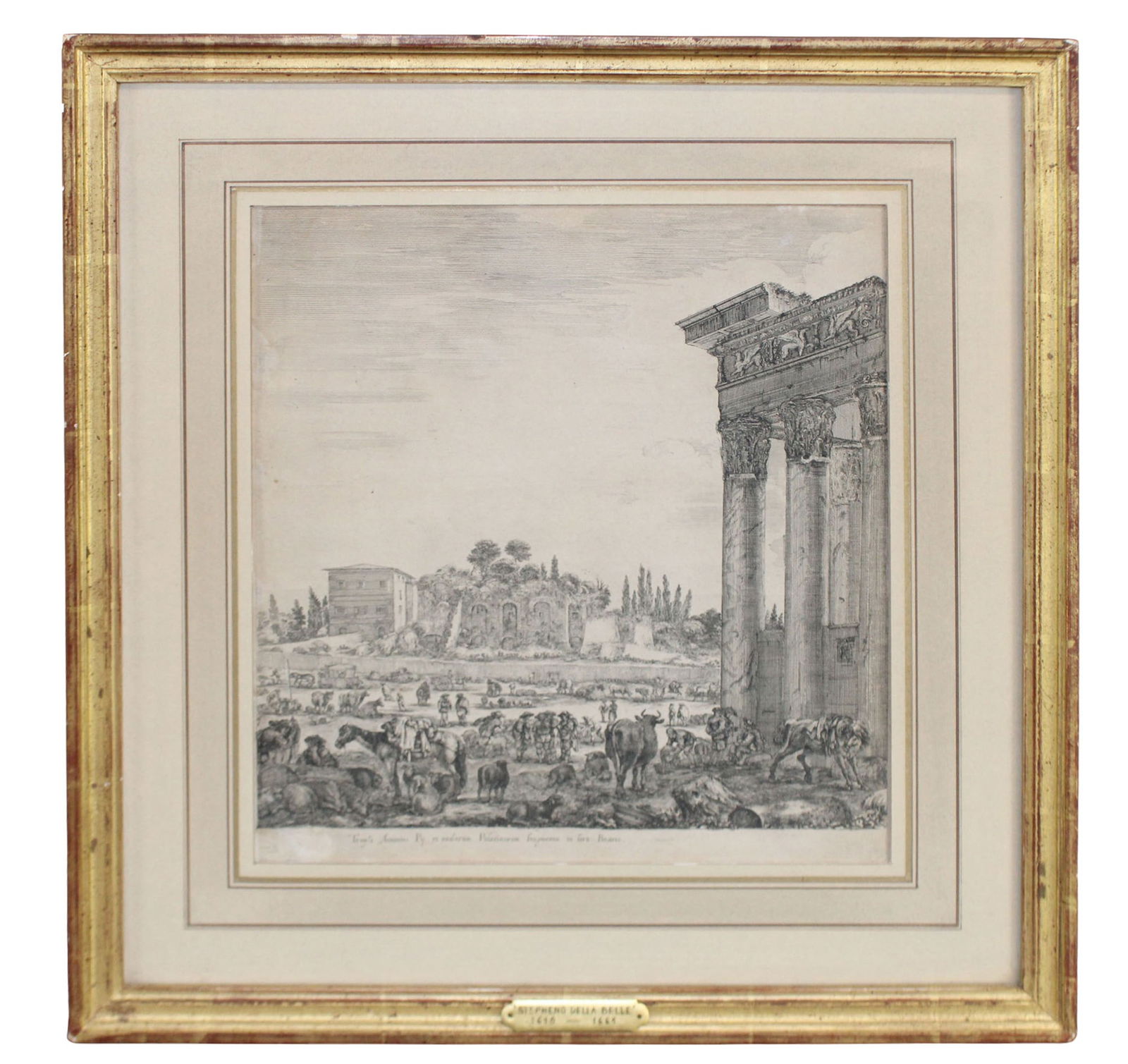Italian engraving in gilt frame with plaque Stepheno Della Belle (1 of 9)