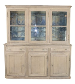 French weathered oak 3 door bookcase cabinet