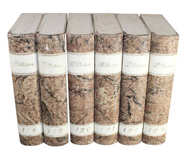 Lot of 6 Italian faux book boxes: Lot of 6 Italian faux book boxes. Each approx.: 15 5/8"h x 11"w x 3 1/4"d. Total weight: 10lbs