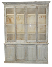 French 4 door bookcase in textured pine with painted finish