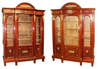 Pair of French Empire style 3 door bookcases with bronze mounts