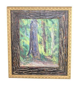 A.J. Hammond (American, b. 1975) Oil on board painting trees in forest