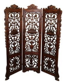 Italian pierce carved 3 panel screen in walnut