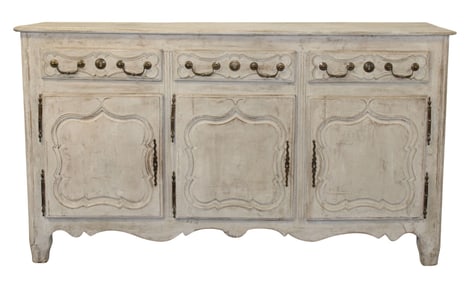 French provincial 3 door sideboard with painted white finish