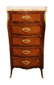 French Louis XV style 5 drawer semainier chest with marble top