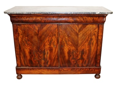 French Louis Philippe 2 door buffet bas in mahogany with marble top
