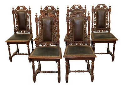 Set of 6 French Louis XIII chairs with barley twist legs
