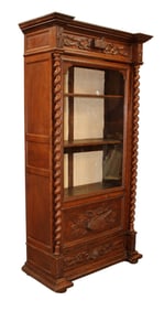 French single door bookcase in oak with barley twist columns