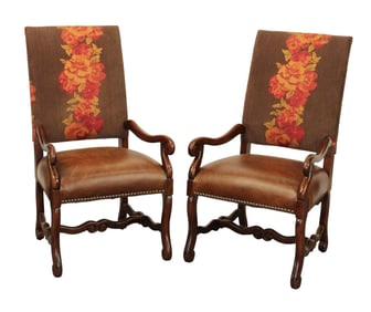 Pair of os du mouton armchairs with leather seats