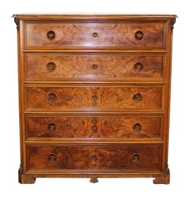 French Louis Philippe 5 drawer semainier chest in walnut
