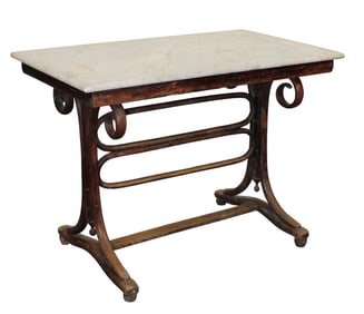 French Thonet table with bentwood base and marble top
