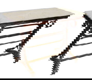 French Thonet table with bentwood base and marble top: French Thonet table with bentwood base and marble top 29 1/4"h x 39 3/4"w x 23 3/4"d