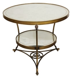 Hollywood Regency round gueridon table with mirrored top