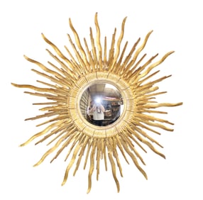 Spanish gilt wood double sunburst mirror with convex glass