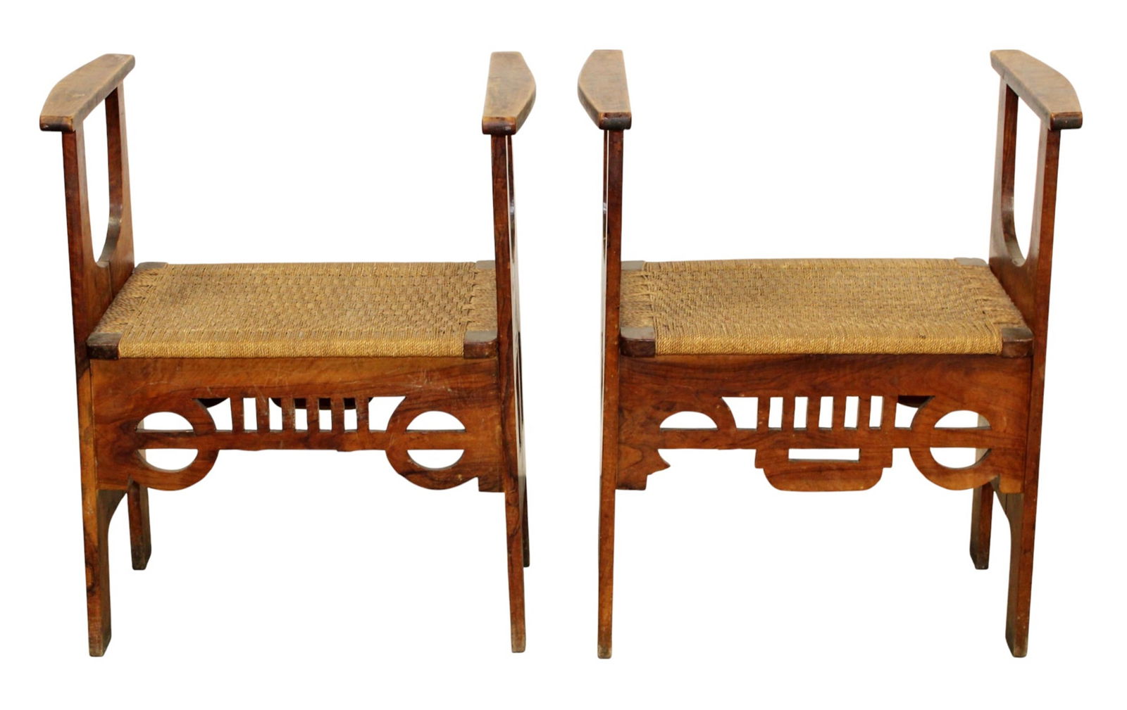 Pair of French mid century stools with woven seats (1 of 5)