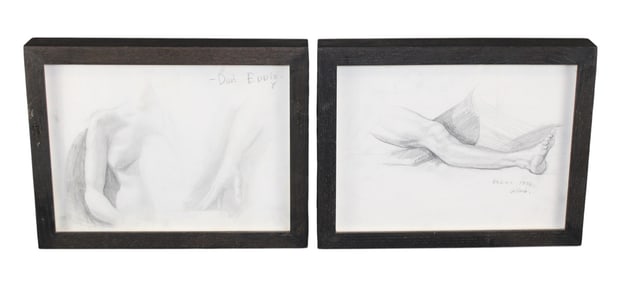 Lot of 2 framed figural studies in pencil