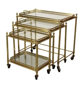 Set of 3 French brass and glass nesting tables