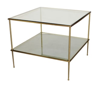 French brass and glass tiered square coffee table
