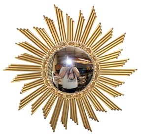 French gilt wood sunburst mirror with convex glass
