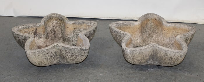 Pair of French cast concrete star form garden planters