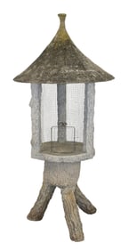 Belgian faux bois cast concrete birdhouse on 3 legs