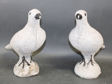 Lot of 2 French painted cast concrete garden birds