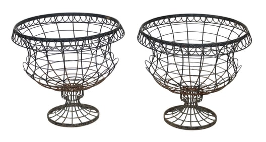 Pair of wire footed urn planter baskets